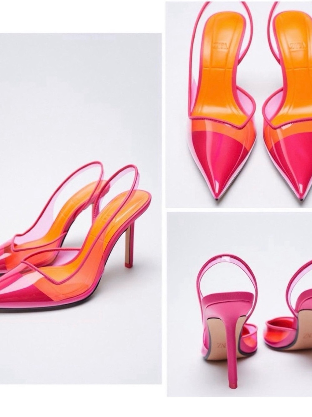 Zara Pink and Orange Pointed Slingback Heels